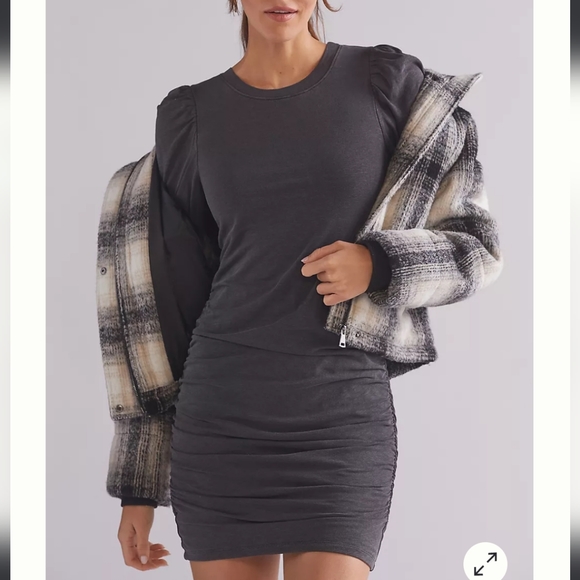 Sundry for Anthropologie slubbed knit puff sleeves mini dress with ruchi… - Picture 1 of 14